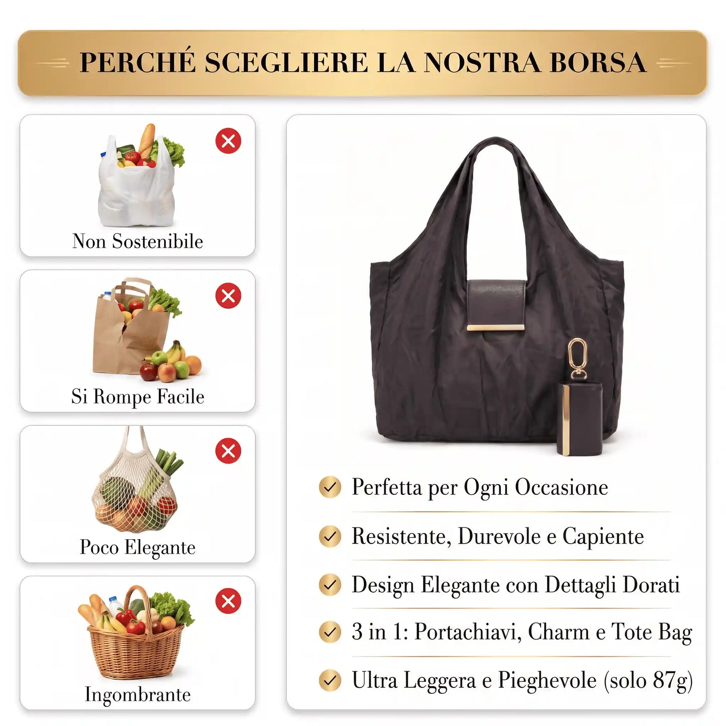 Tote Bag 3-in-1: Charm, Chiavi, Borsa